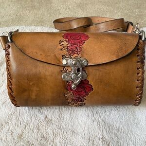 Handcrafted Leather Crossbody Bag with Floral Design